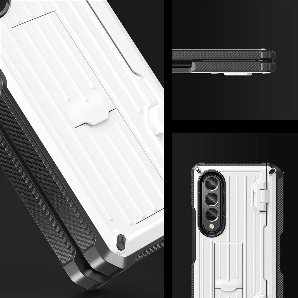 For Samsung Galaxy Z Fold3 5G PC+TPU Phone Case Pen Holder Hinge Phone Kickstand Cover with PET Screen Protector