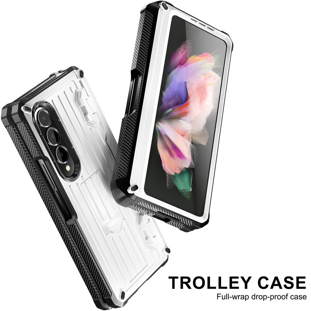 For Samsung Galaxy Z Fold3 5G PC+TPU Phone Case Pen Holder Hinge Phone Kickstand Cover with PET Screen Protector