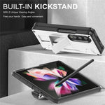 For Samsung Galaxy Z Fold3 5G PC+TPU Phone Case Pen Holder Hinge Phone Kickstand Cover with PET Screen Protector