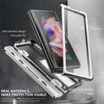 For Samsung Galaxy Z Fold3 5G PC+TPU Phone Case Pen Holder Hinge Phone Kickstand Cover with PET Screen Protector