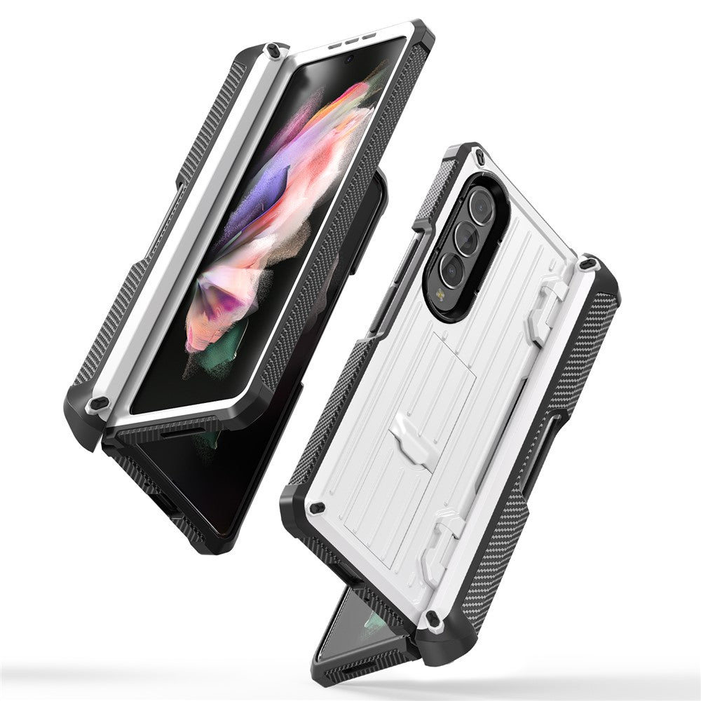 For Samsung Galaxy Z Fold3 5G PC+TPU Phone Case Pen Holder Hinge Phone Kickstand Cover with PET Screen Protector