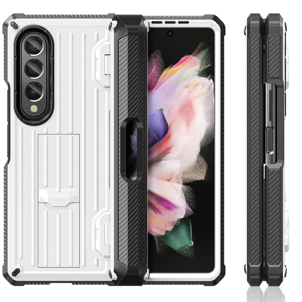For Samsung Galaxy Z Fold3 5G PC+TPU Phone Case Pen Holder Hinge Phone Kickstand Cover with PET Screen Protector