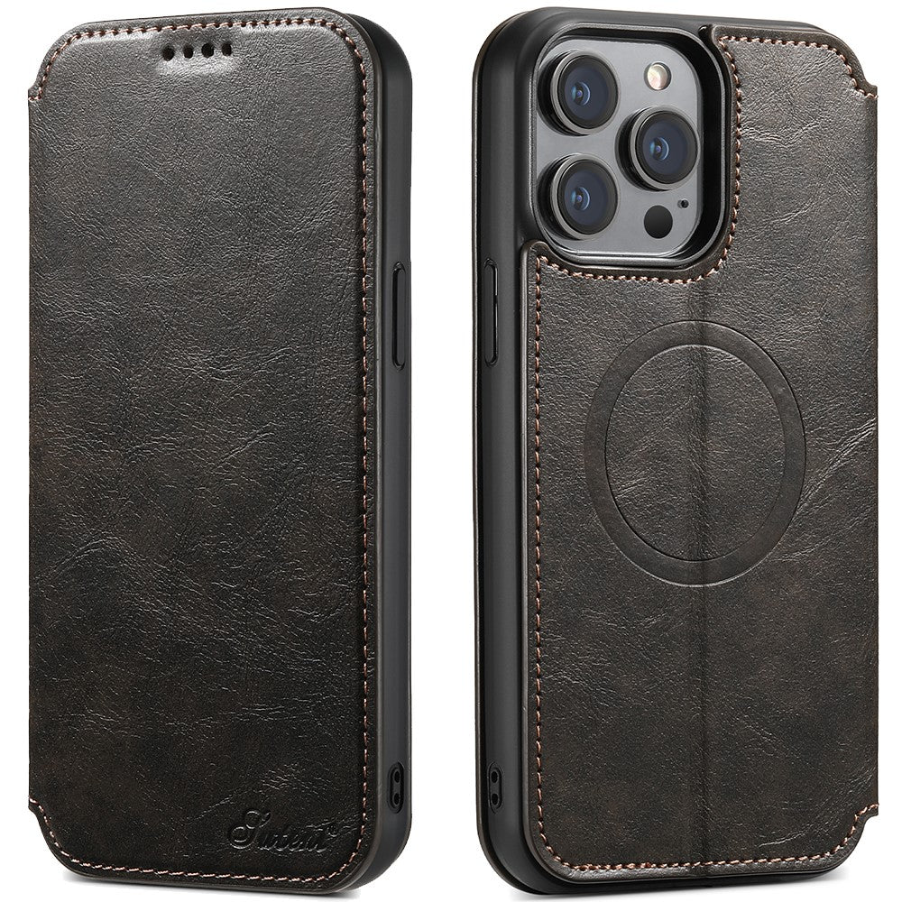 SUTENI J05 For iPhone 13 Pro Max Phone Case Compatible with MagSafe PU Leather Stand Wallet Cover