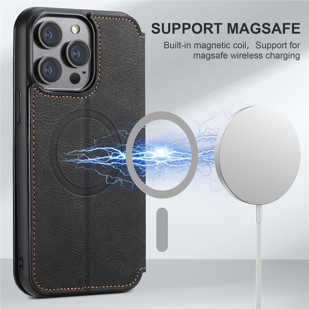 SUTENI J06 For iPhone 14 Pro Stand Wallet PU Leather Phone Case Compatible with MagSafe