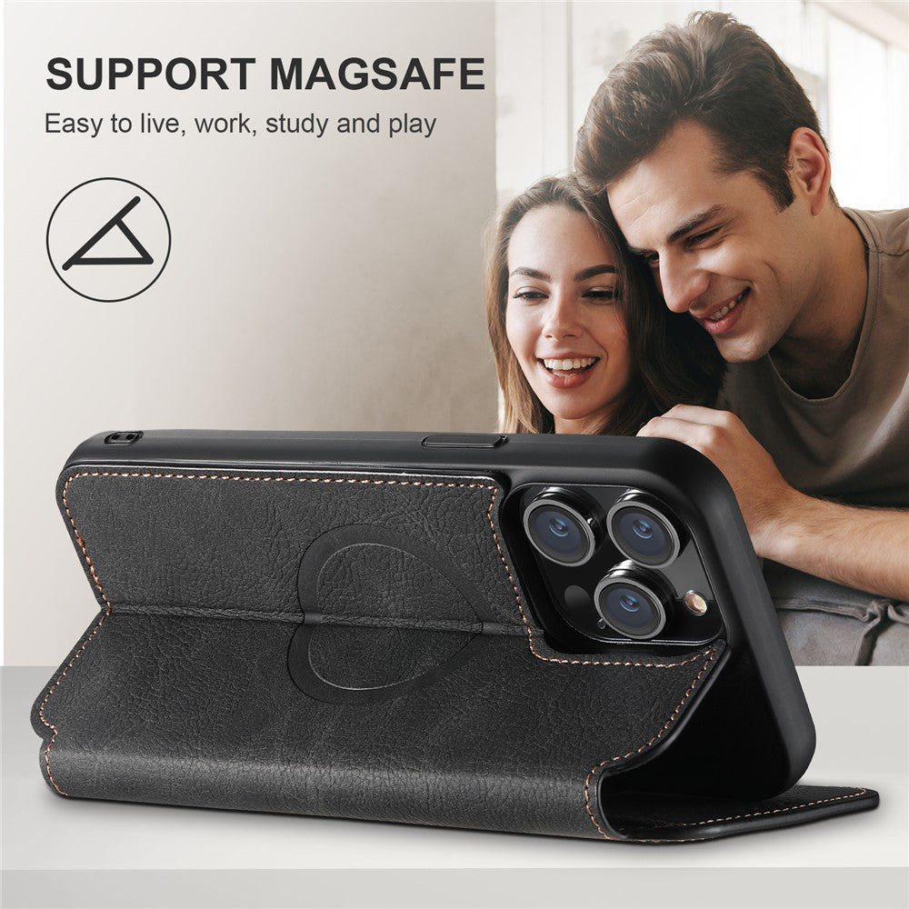 SUTENI J06 For iPhone 14 Pro Stand Wallet PU Leather Phone Case Compatible with MagSafe
