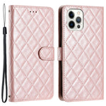 For iPhone 12 / 12 Pro PU Leather Phone Cover Wallet Stand Stitching Line Rhombus Texture Phone Case
