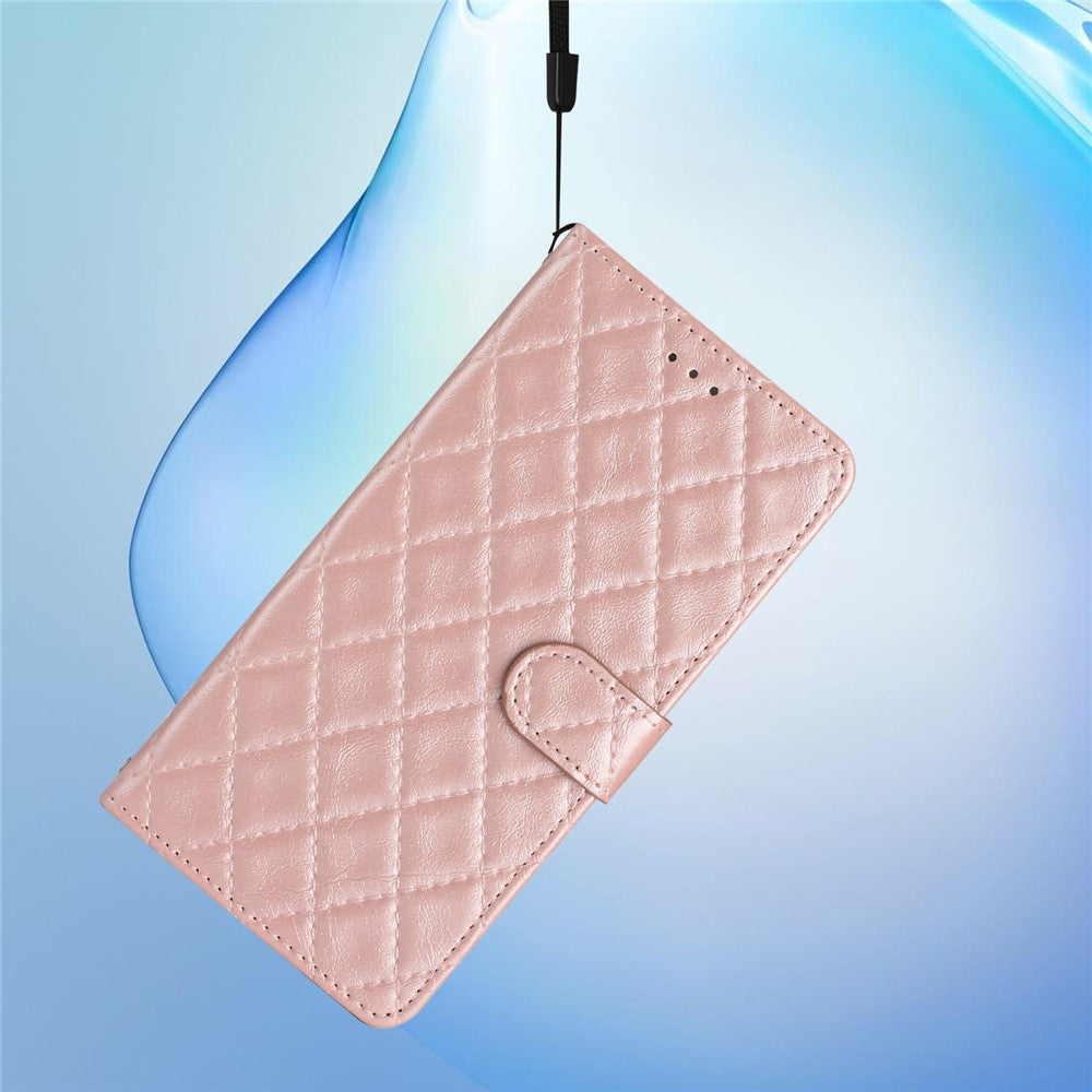 For iPhone 12 / 12 Pro PU Leather Phone Cover Wallet Stand Stitching Line Rhombus Texture Phone Case
