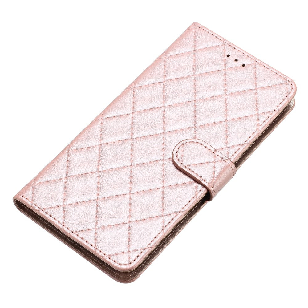 For iPhone 12 / 12 Pro PU Leather Phone Cover Wallet Stand Stitching Line Rhombus Texture Phone Case