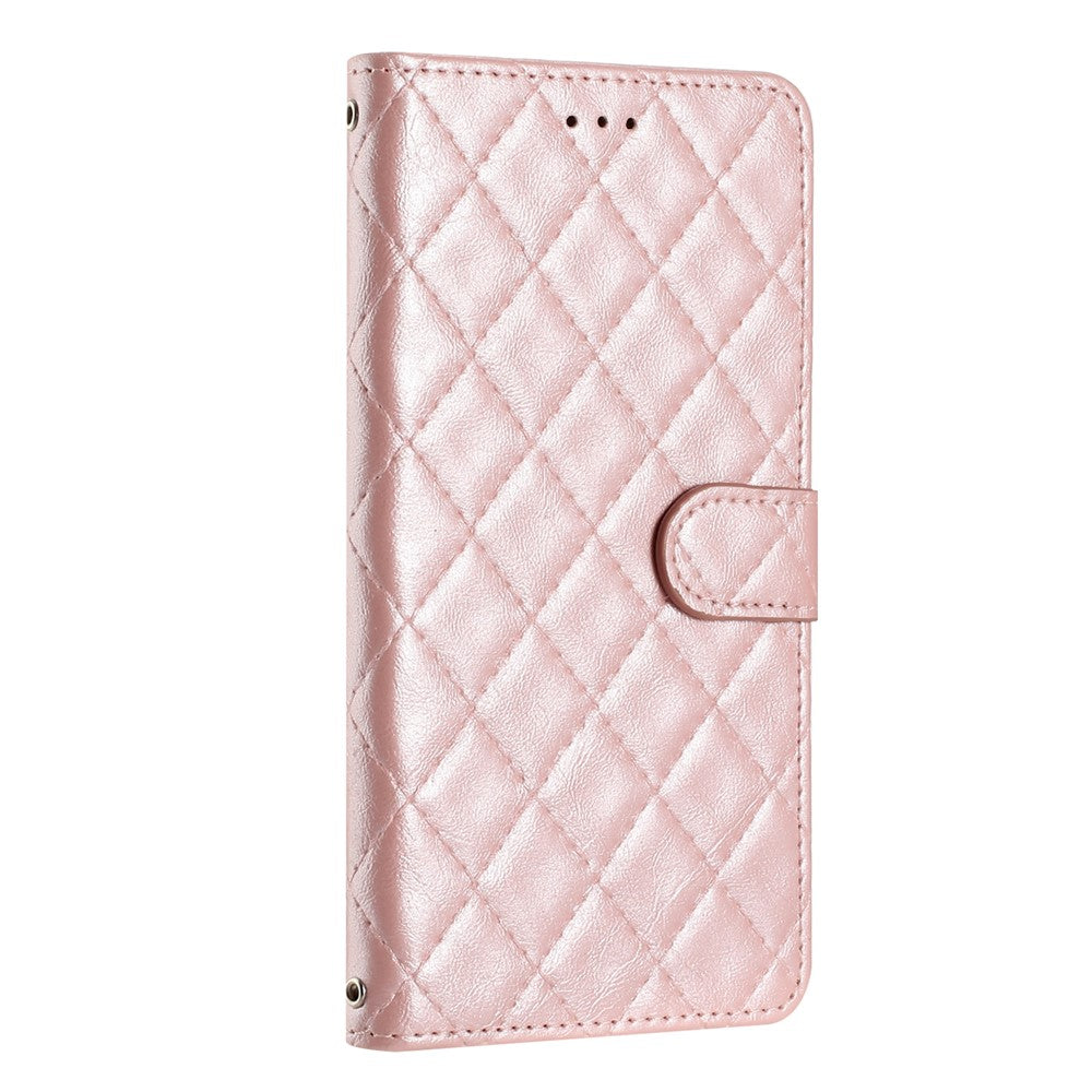 For iPhone 12 / 12 Pro PU Leather Phone Cover Wallet Stand Stitching Line Rhombus Texture Phone Case