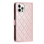 For iPhone 12 / 12 Pro PU Leather Phone Cover Wallet Stand Stitching Line Rhombus Texture Phone Case