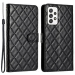 Samsung Galaxy A52 4G / A52s 5G / A52 5G Sömnadslinje Rhombus Mobilmobilfodral PU-läder Plånboksfodral med stativ