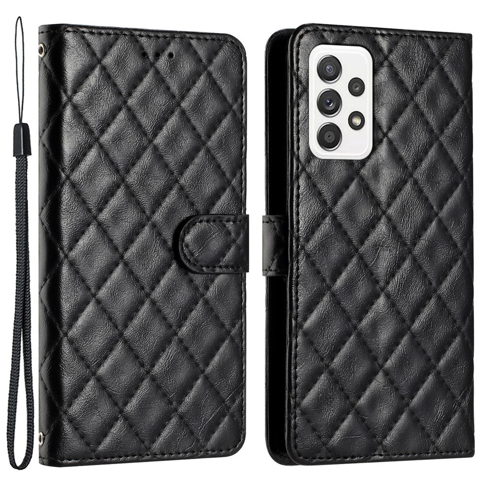 Samsung Galaxy A52 4G / A52s 5G / A52 5G Sömnadslinje Rhombus Mobilmobilfodral PU-läder Plånboksfodral med stativ