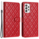 Samsung Galaxy A52 4G / A52s 5G / A52 5G Sömnadslinje Rhombus Mobilmobilfodral PU-läder Plånboksfodral med stativ