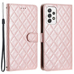 Samsung Galaxy A52 4G / A52s 5G / A52 5G Sömnadslinje Rhombus Mobilmobilfodral PU-läder Plånboksfodral med stativ