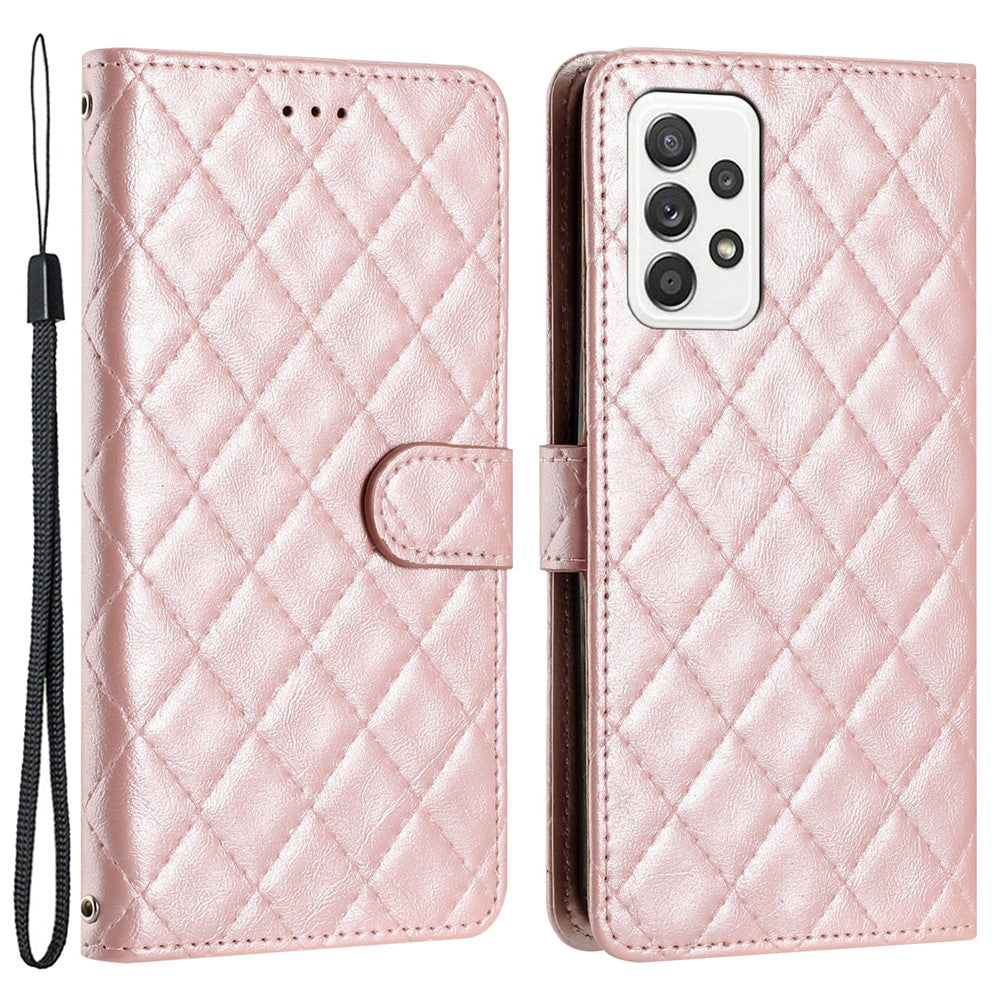 Samsung Galaxy A52 4G / A52s 5G / A52 5G Sömnadslinje Rhombus Mobilmobilfodral PU-läder Plånboksfodral med stativ