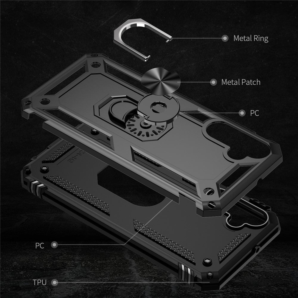 Til Samsung Galaxy A24 4G (162,1 x 77,6 x 8,3 mm) Telefoncover med Stander og Bilholder PC + TPU Dobbeltlags Beskyttelsescover