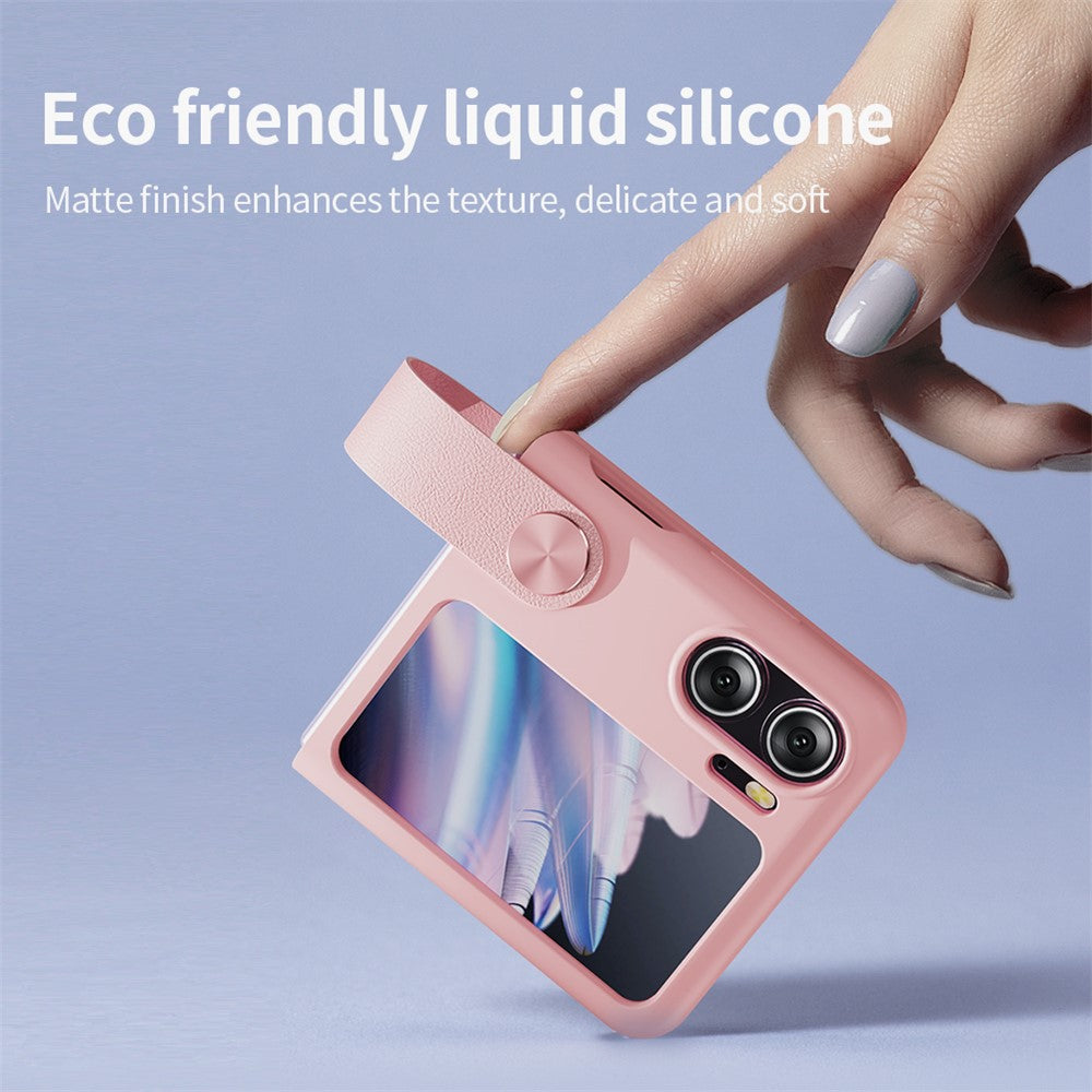 NILLKIN For Oppo Find N2 Flip 5G Liquid Silicone Case Folding Phone Cover with Finger Ring Strap Kickstand