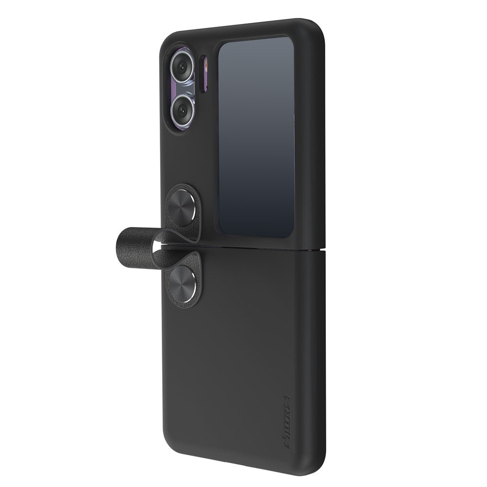 NILLKIN For Oppo Find N2 Flip 5G Liquid Silicone Case Folding Phone Cover with Finger Ring Strap Kickstand