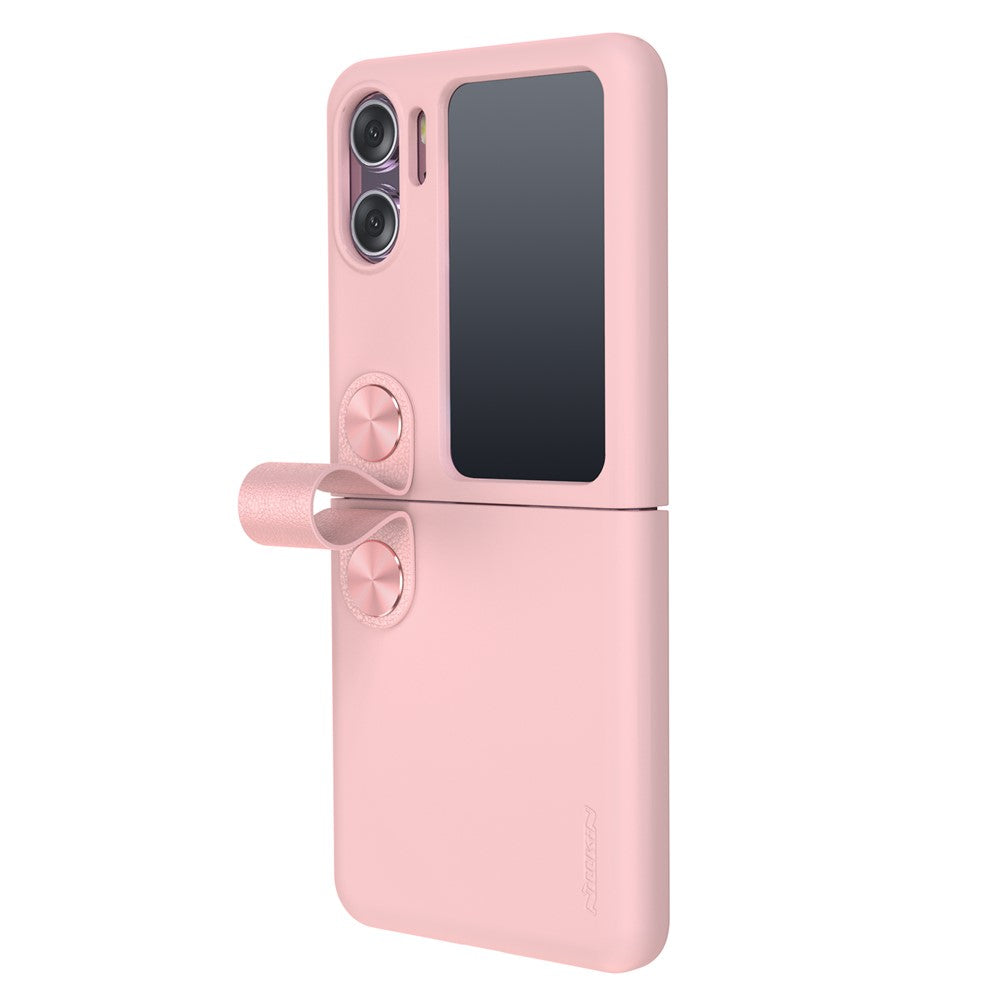 NILLKIN For Oppo Find N2 Flip 5G Liquid Silicone Case Folding Phone Cover with Finger Ring Strap Kickstand