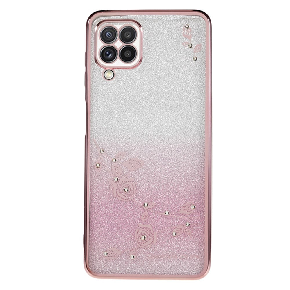 KADEM För Samsung Galaxy A12 Gradient Glitter Skal Blommönster Strass TPU mobilskal