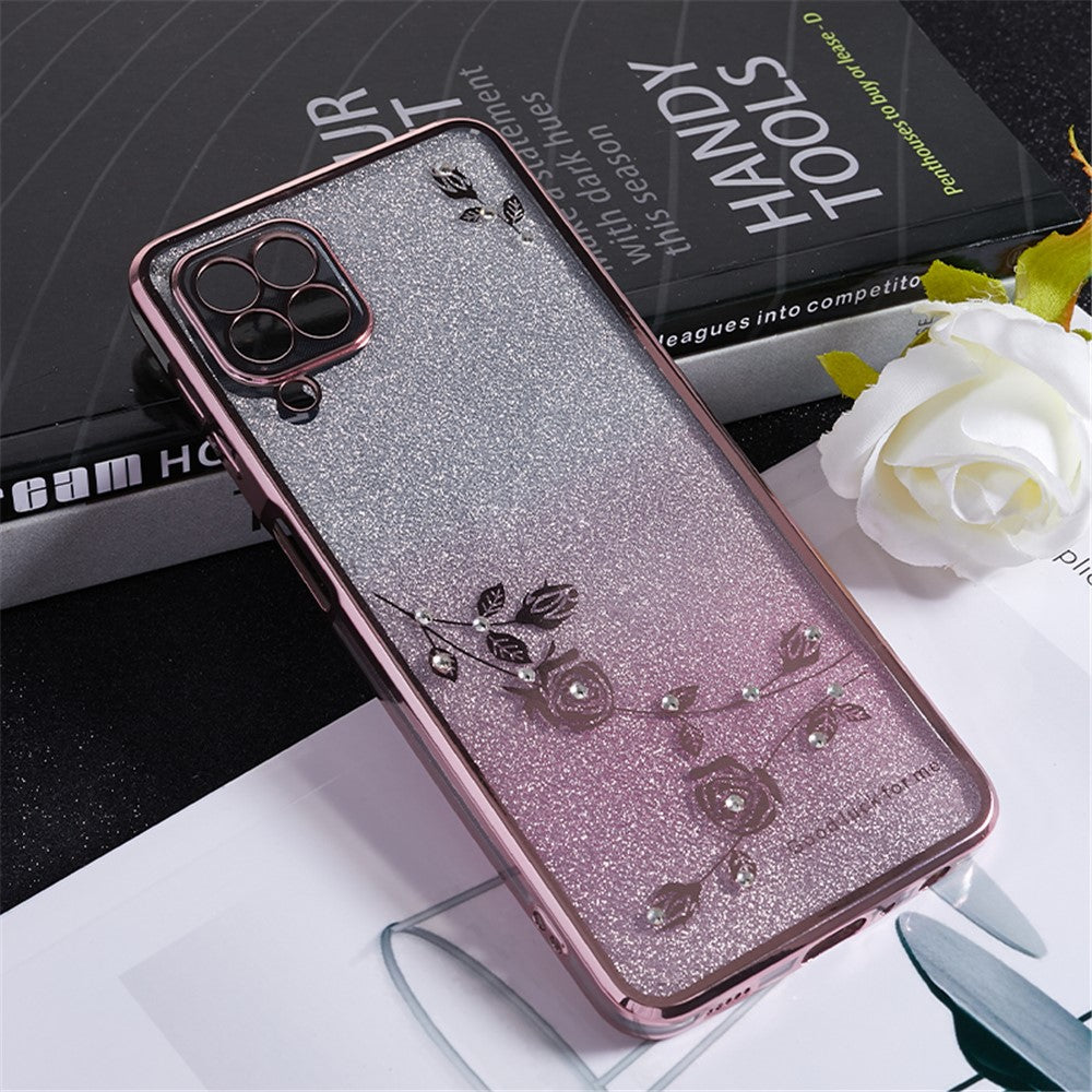 KADEM För Samsung Galaxy A12 Gradient Glitter Skal Blommönster Strass TPU mobilskal