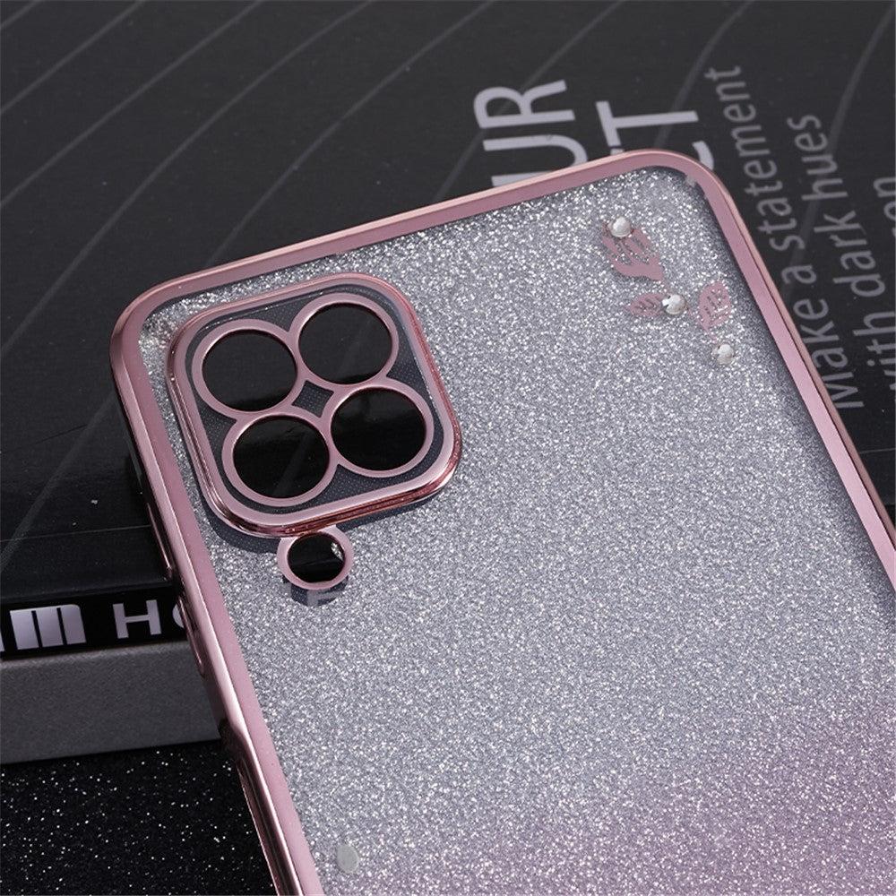 KADEM För Samsung Galaxy A12 Gradient Glitter Skal Blommönster Strass TPU mobilskal