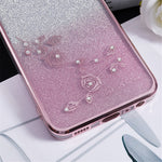 KADEM For Samsung Galaxy A03 Core Gradient Glitter TPU Case Floral Pattern Rhinestone Phone Cover