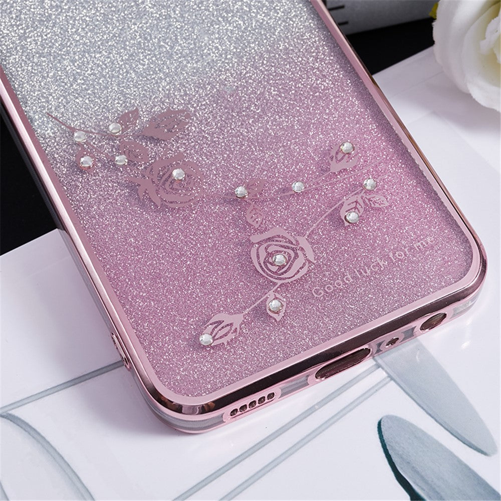 KADEM For Samsung Galaxy A03 Core Gradient Glitter TPU Case Floral Pattern Rhinestone Phone Cover