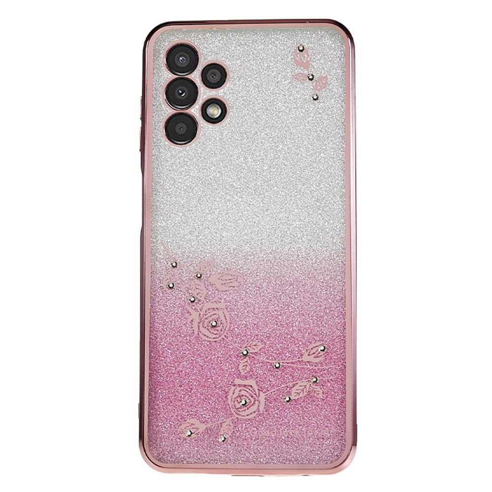 KADEM TPU-bagcover til Samsung Galaxy A13 4G, gradient glitter med blomstermønster og rhinsten