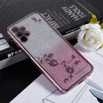 KADEM TPU-bagcover til Samsung Galaxy A13 4G, gradient glitter med blomstermønster og rhinsten