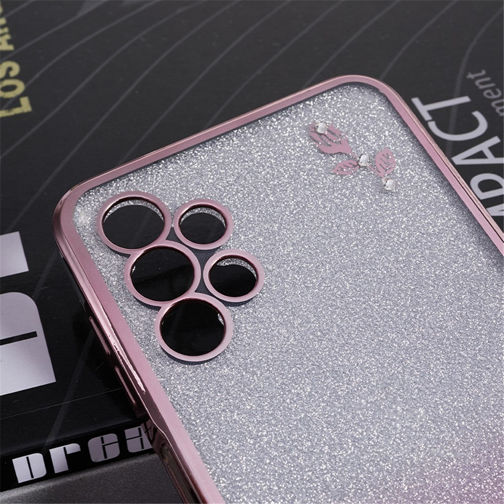 KADEM TPU-bagcover til Samsung Galaxy A13 4G, gradient glitter med blomstermønster og rhinsten