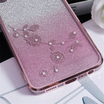 KADEM TPU-bagcover til Samsung Galaxy A13 4G, gradient glitter med blomstermønster og rhinsten
