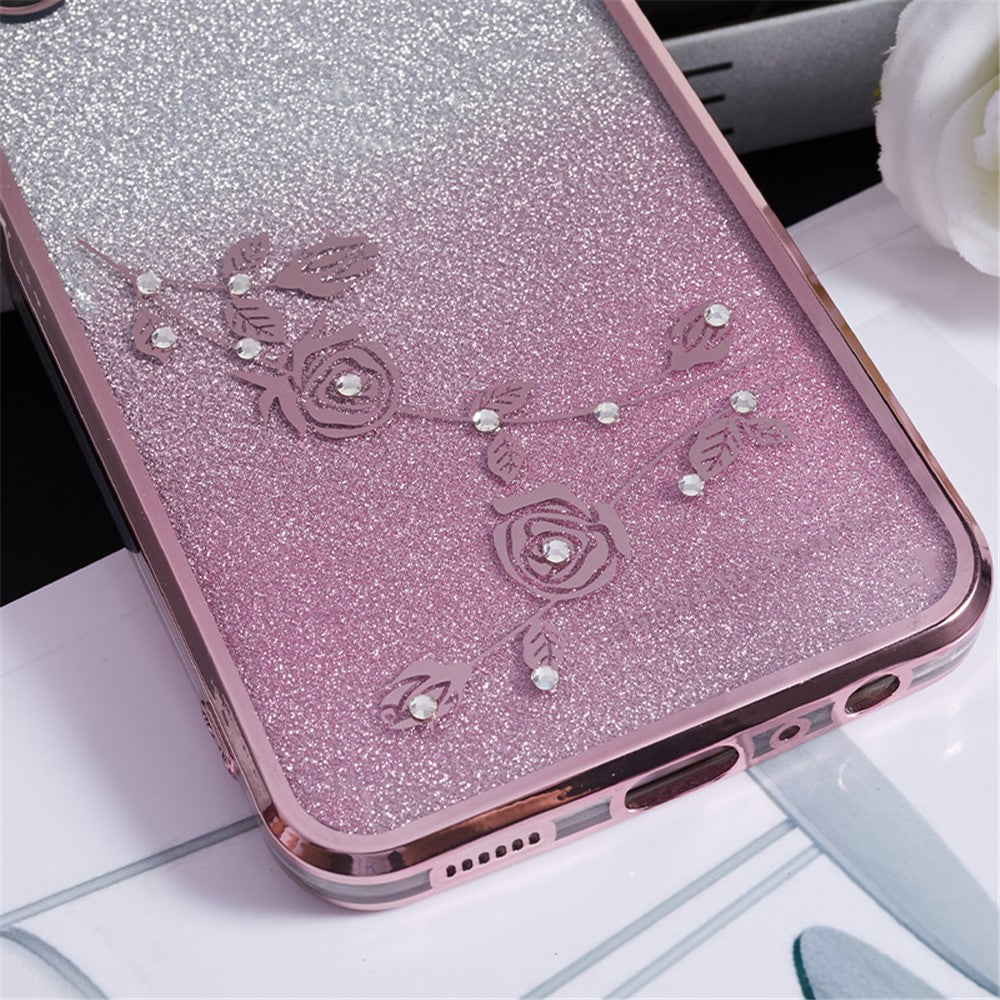 KADEM TPU-bagcover til Samsung Galaxy A13 4G, gradient glitter med blomstermønster og rhinsten