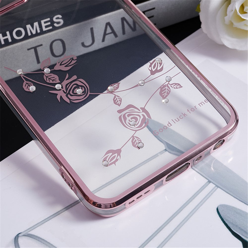 KADEM Strassblommigt skal till Oppo A57 (2022) 5G / A77 5G Galvaniserat genomskinligt TPU-mobilskal med ringstativ