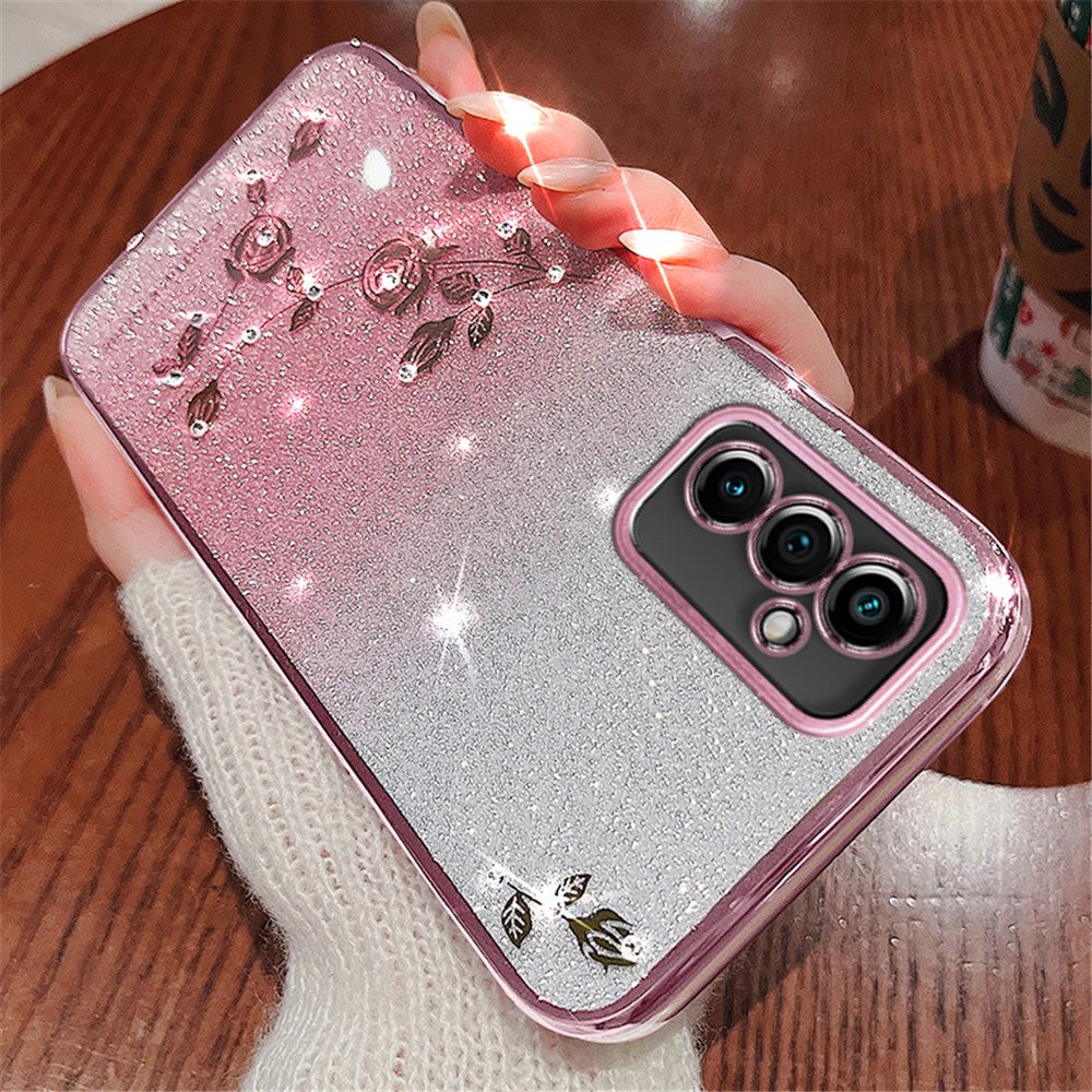 KADEM til Samsung Galaxy M52 5G Rhinestone Blomst Design Telefoncover Gradient Glitter TPU Anti-ridse Cover
