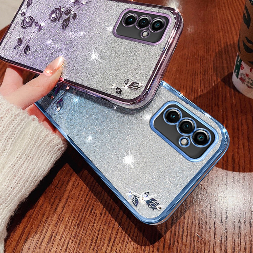 KADEM til Samsung Galaxy M52 5G Rhinestone Blomst Design Telefoncover Gradient Glitter TPU Anti-ridse Cover
