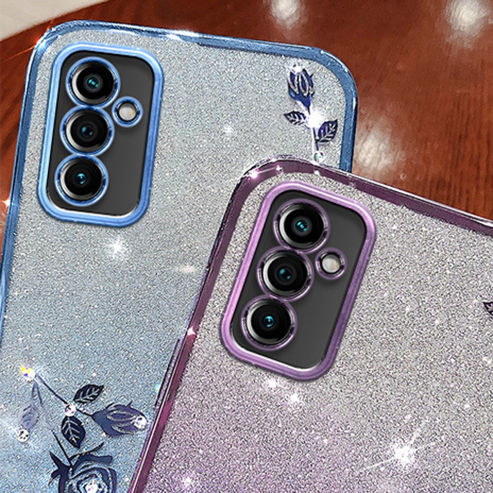 KADEM til Samsung Galaxy M52 5G Rhinestone Blomst Design Telefoncover Gradient Glitter TPU Anti-ridse Cover