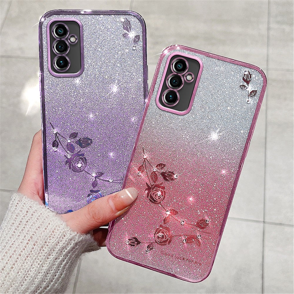 KADEM til Samsung Galaxy M52 5G Rhinestone Blomst Design Telefoncover Gradient Glitter TPU Anti-ridse Cover