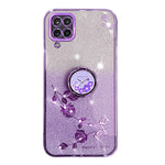 KADEM Gradient Glitter Soft TPU-cover til Samsung Galaxy A12 med blomstermønster og ringstativ