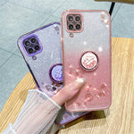 KADEM Gradient Glitter Soft TPU-cover til Samsung Galaxy A12 med blomstermønster og ringstativ