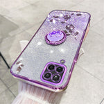 KADEM Gradient Glitter Soft TPU-cover til Samsung Galaxy A12 med blomstermønster og ringstativ