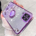 KADEM Gradient Glitter Soft TPU-cover til Samsung Galaxy A12 med blomstermønster og ringstativ