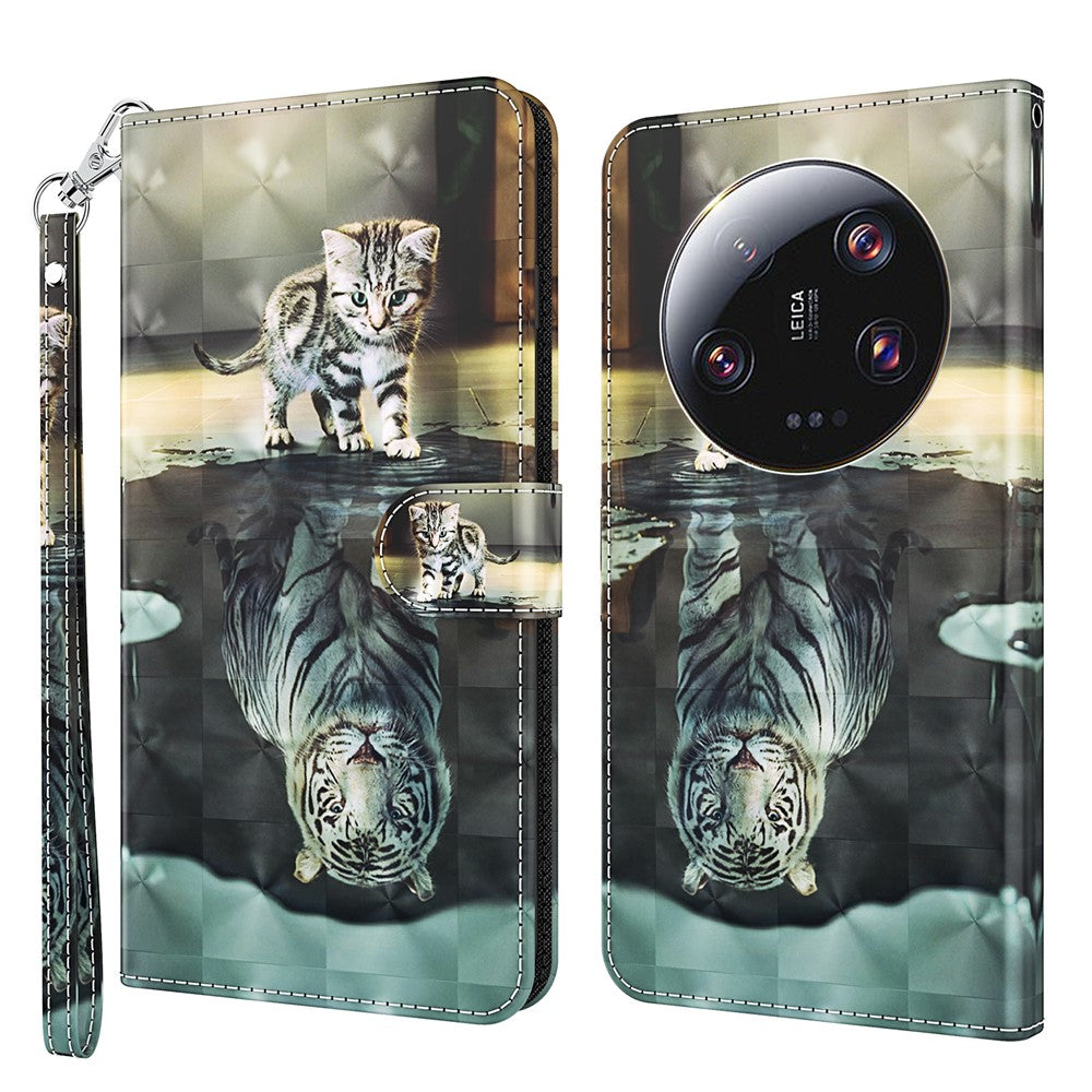 For Xiaomi 13 Ultra 3D Pattern Printing Leather Phone Case Wallet Stand Cover with Strap