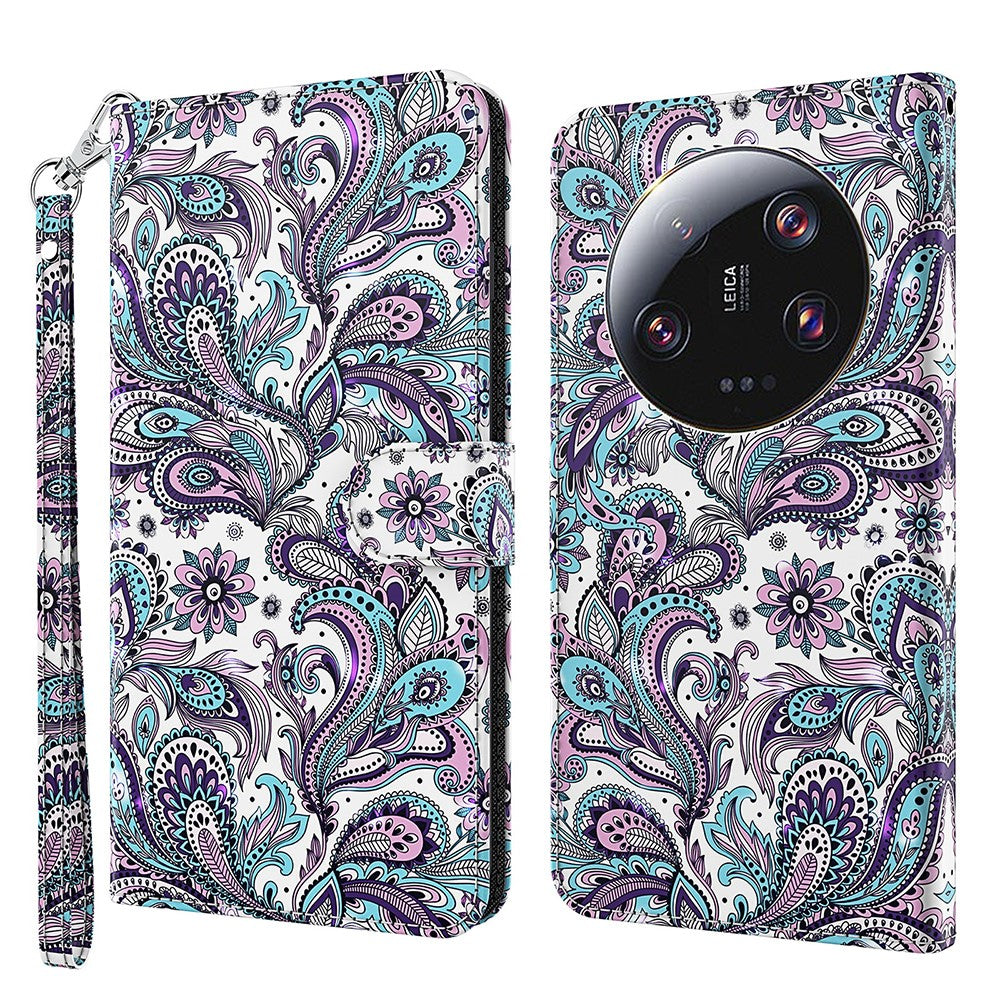 For Xiaomi 13 Ultra 3D Pattern Printing Leather Phone Case Wallet Stand Cover with Strap