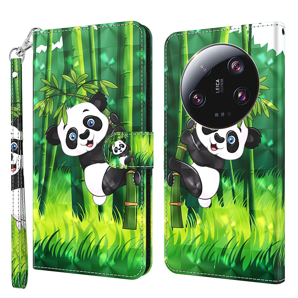 For Xiaomi 13 Ultra 3D Pattern Printing Leather Phone Case Wallet Stand Cover with Strap