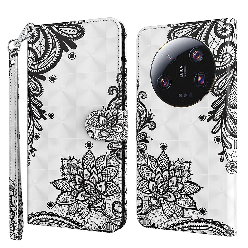 For Xiaomi 13 Ultra 3D Pattern Printing Leather Phone Case Wallet Stand Cover with Strap
