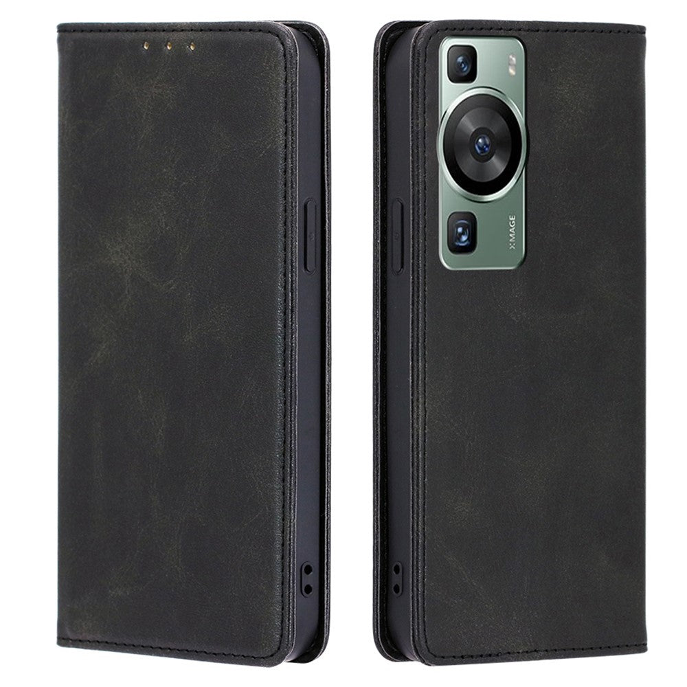 Huawei P60 / P60 Pro PU-lädermobilskal Stativ Plånbok Kalvtextur Magnetiskt Skyddande Skal