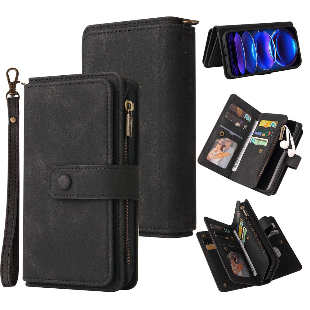 For Xiaomi Redmi Note 12 Pro 5G Zipper Wallet Case with 15 Card Slots and Strap Leather Phone Cover