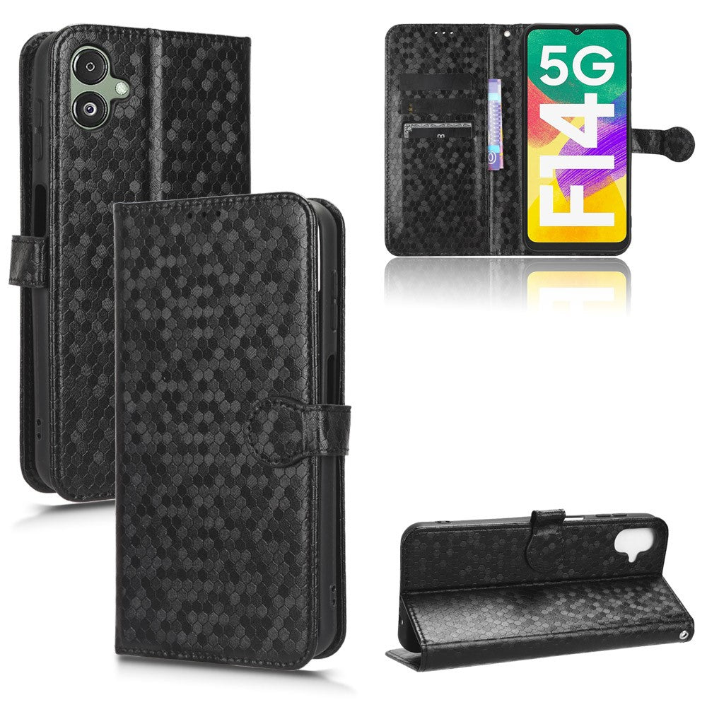 For Samsung Galaxy F14 5G Stand Wallet Phone Case PU Leather Dot Pattern Imprinted Smartphone Cover