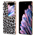 Electroplating Phone Case for Oppo Find N2 Flip 5G , Leopard Pattern Hard PC+PU Leather Phone Cover